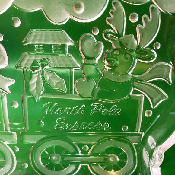 Vintage North Pole Express Glass Tray Santa Train Christmas 13” Serving Platter - Picture 11 of 12